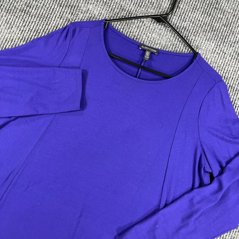 Eileen Fisher Top Shirt Blouse Womens Large Blue Long Sleeve Casual Comfort